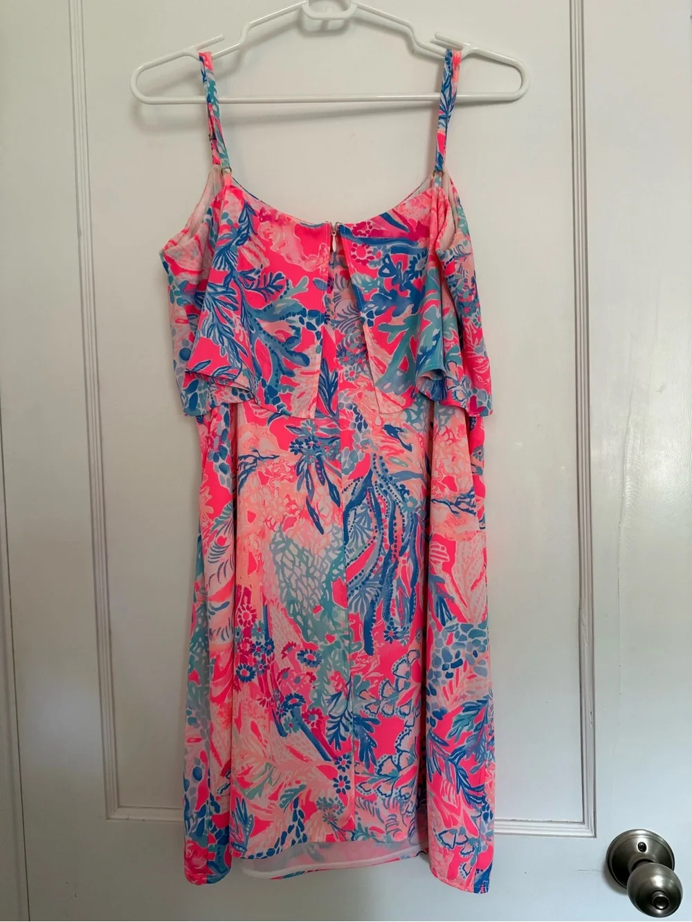 Lilly Pulitzer Neon Pink & Blue Floral Ruffle Sundress - Picture 2 of 4